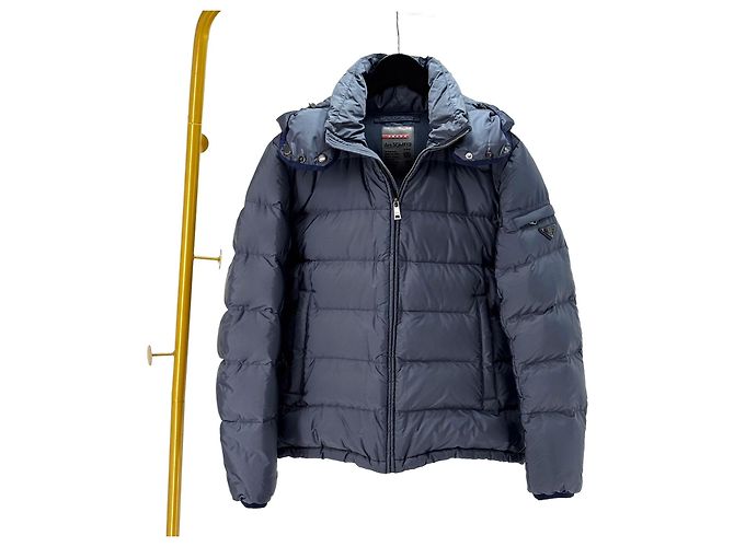 Prada Triangle Logo Padded Hooded Jacket Blue