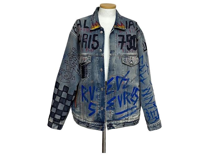Balenciaga Oversized Indigo Graffiti Denim Jacket Multiple colors