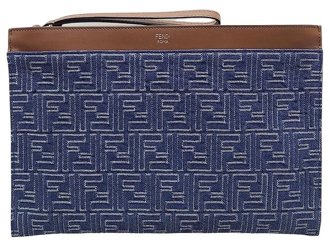 Fendi Denim Jacquard Flat Pouch Clutch Medium Blue