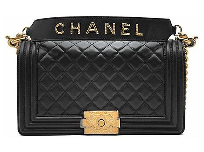 Chanel Boy Handtasche mit Tragegriff aus Lammleder Größe Medium Schwarz