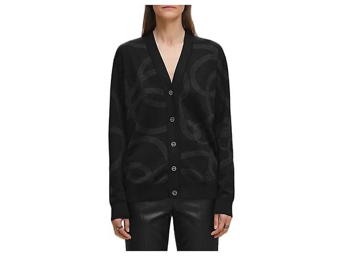Hermès Leichter Strickstrickcardigan mit langen Ärmeln für Damen Schwarz