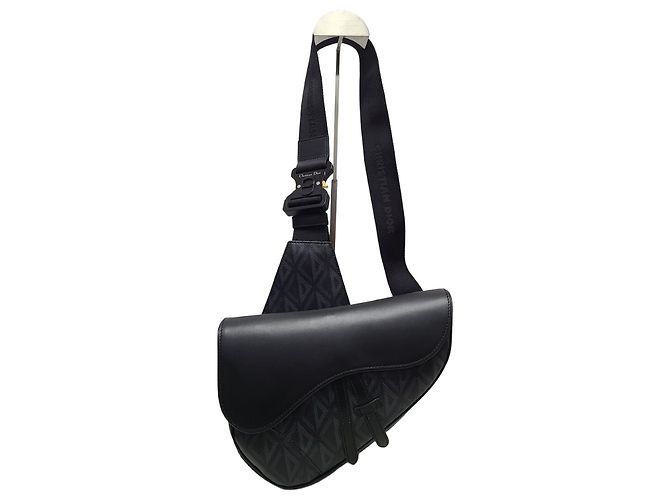 Dior Black CD Diamond Canvas Saddle Bag