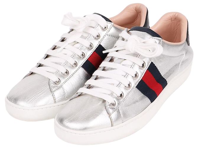 Gucci Baskets Three Stripes Argent Métallique Argenté