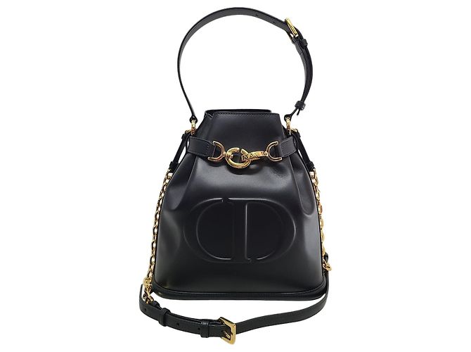 Dior Bolsa bucket média em couro com gravação CD preto