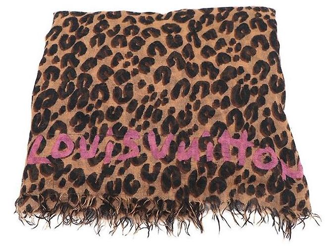 Louis Vuitton Estola, cachecol e echarpe de seda e cashmere com estampa de leopardo marrom Multicor