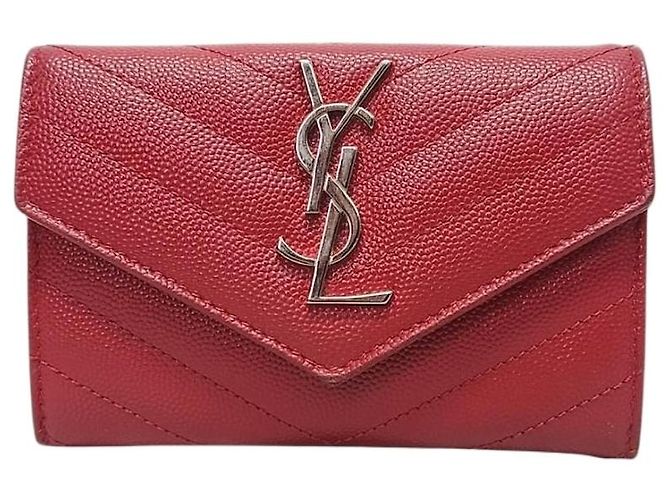 Saint Laurent Red Monogram Silver-Tone Matelassé Small Wallet