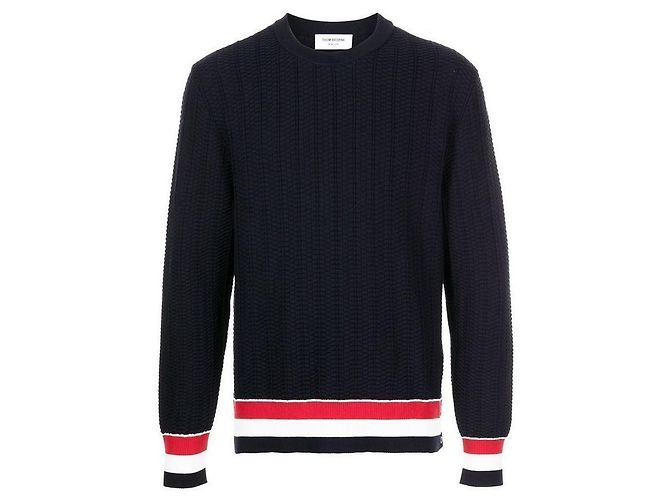 Thom Browne Striped Trimming Pullover Knit Navy Black