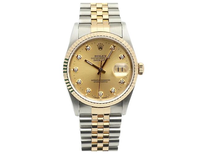 Rolex Orologio Combi da Uomo Datejust con Quadrante Oro Champagne e Diamanti D'oro