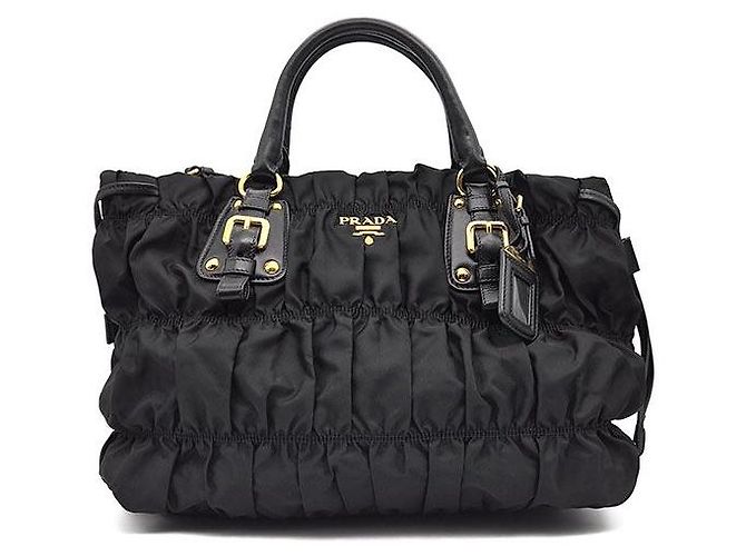 Prada Tote e borsa a tracolla in Tessuto Gaufre Nero