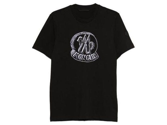 Moncler T-Shirt mit großem handgezeichnetem Logo Schwarz