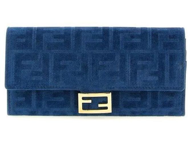 Fendi Floc Denim Continental Wallet Chain Blue