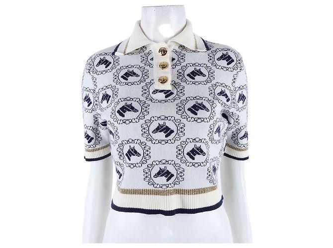 Gucci PK Kurzarm-Strickshirt Weiß