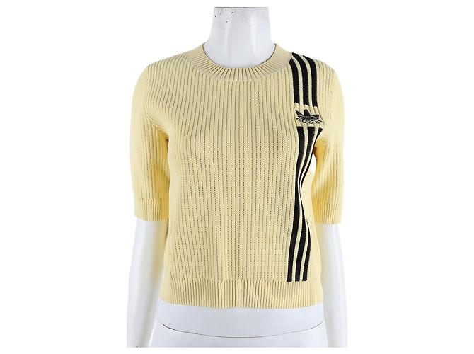 Gucci Adidas Kurzarm Strickshirt Gelb