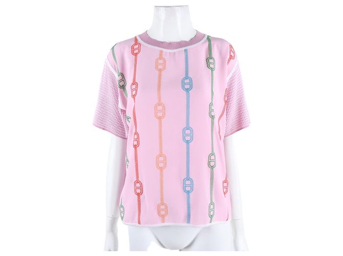 Hermès Malha de manga curta com acabamento em seda Hermes Rosa