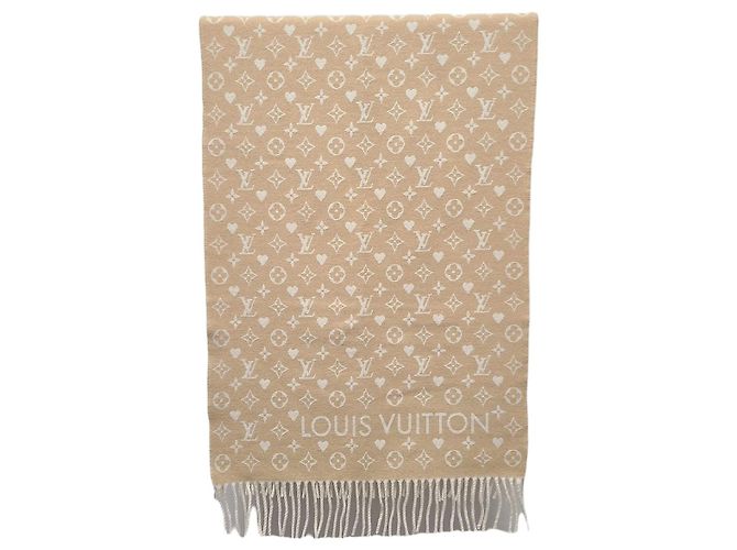 Louis Vuitton Cachecol de cashmere Game On Monogram bege Dune Marrom
