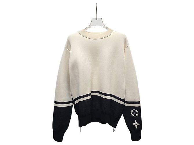 Louis Vuitton Pull en maille Monogram Block avec fermeture éclair dorée Blanc