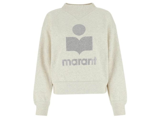 Isabel Marant Sweatshirt aus Fleece MOBY Glitter Logo Ecru Weiß