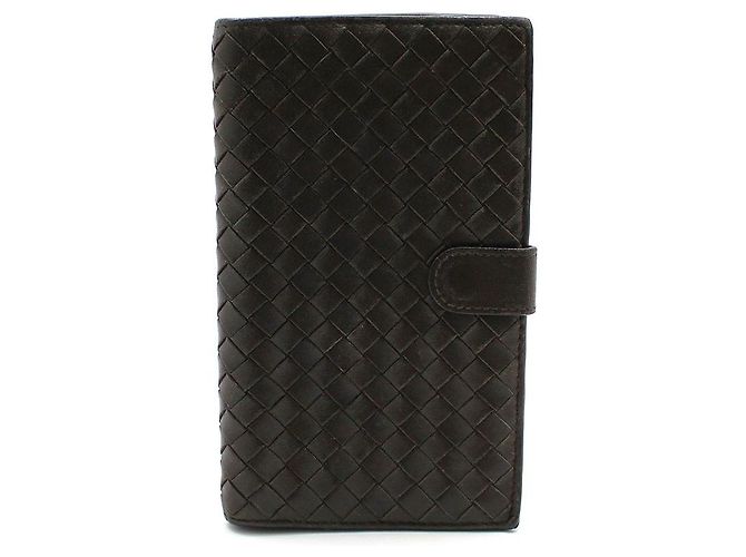 Bottega Veneta Dark Brown Weaving Mesh Long Wallet