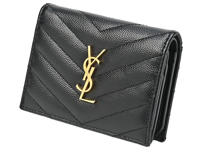 Saint Laurent Black Monogram Grained Poudre Embossed Leather Small Wallet stamp: