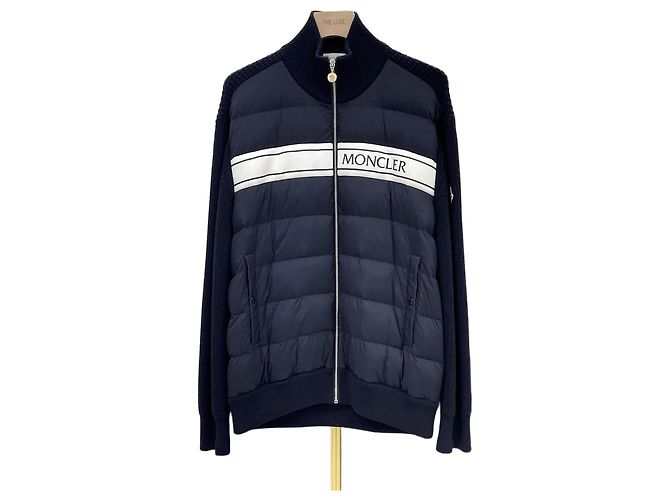 Moncler Gefütterter Strick mit Reißverschluss XXL Navy Blau