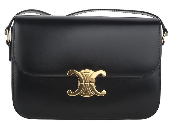 Céline Bolsa transversal média Classic Triomphe em pele de vitelo brilhante Preto