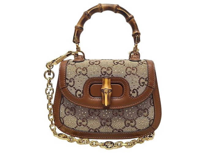 Bamboo Gucci Mini bolsa de alça de bambu e cristal Marrom
