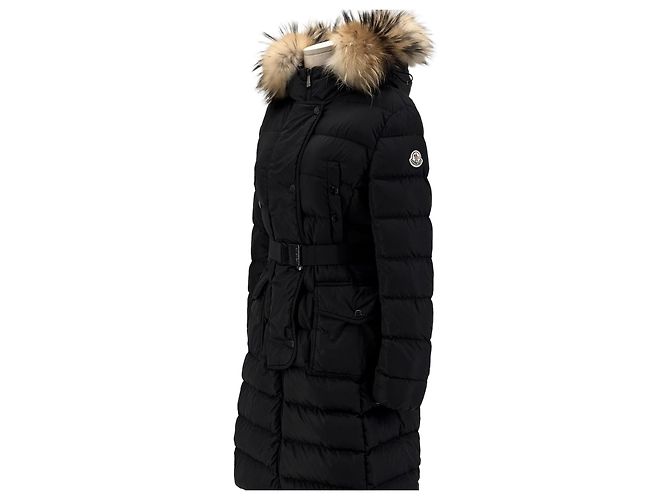 Casaco longo acolchoado de pele de raccoon Moncler Chloe Prata