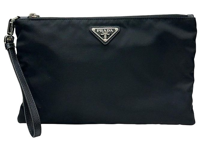 Prada Pochette de couro Saffiano Re-Nylon Preto
