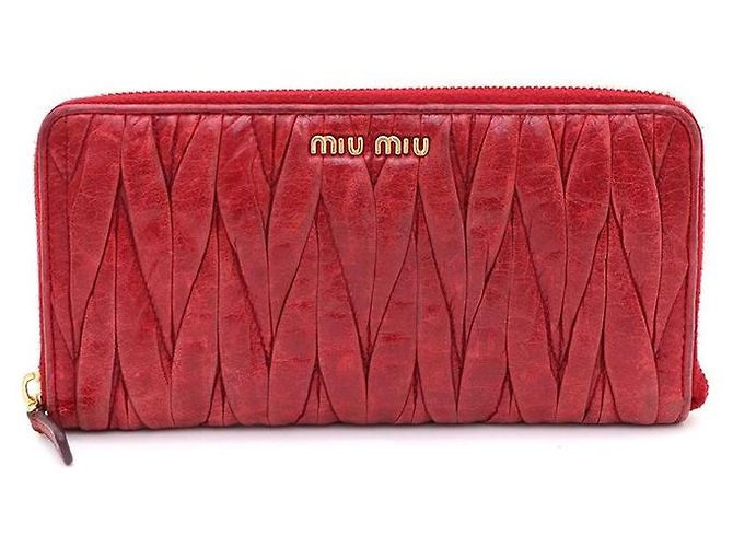 Miu Miu Matelassé Napa Leather Long Wallet Red