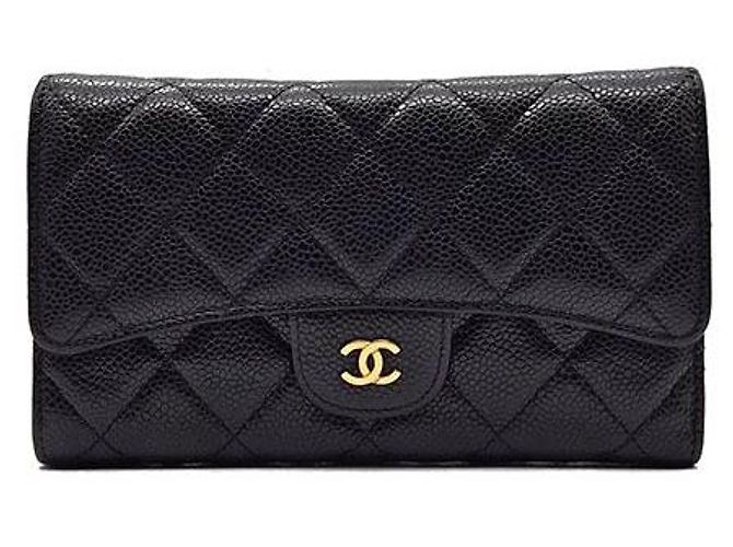 Chanel Classic Caviar Flap Long Wallet Black