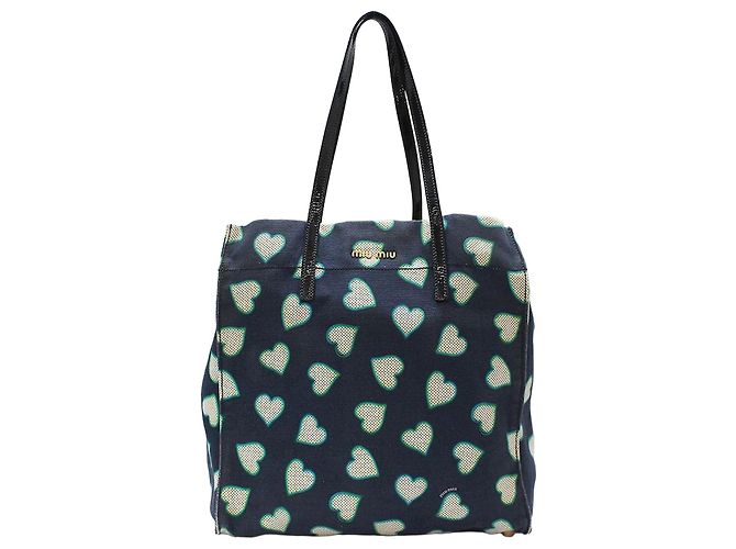 Miu Miu Bolsa de ombro em canvas com padrão de coração banhada a ouro Azul