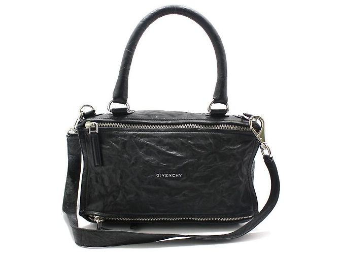 Givenchy Black Sheepskin Wrinkled Silver Pandora Medium Shoulder Bag