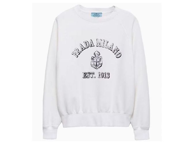 Prada Sweatshirt aus Baumwolle mit Rundhalsausschnitt Weiß