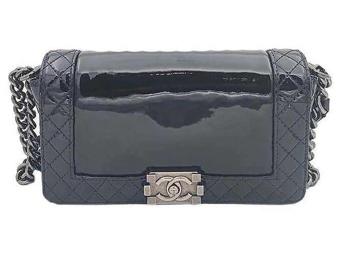 Chanel Boy Patent Medium Shoulder Bag Black