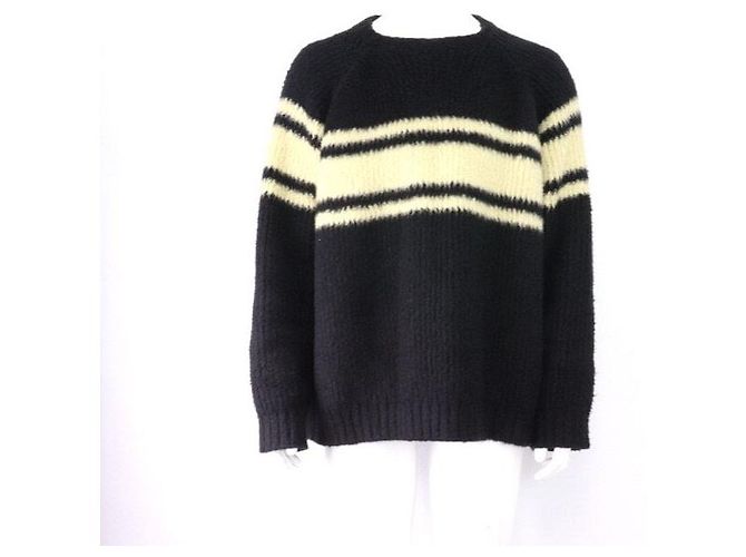 Céline Suéter de punto oversize para hombre de algodón cepillado a rayas Blanco