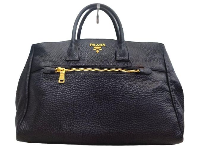 Prada Borsa Tote e Borsa a Spalla in Pelle Vitello Daino Nero