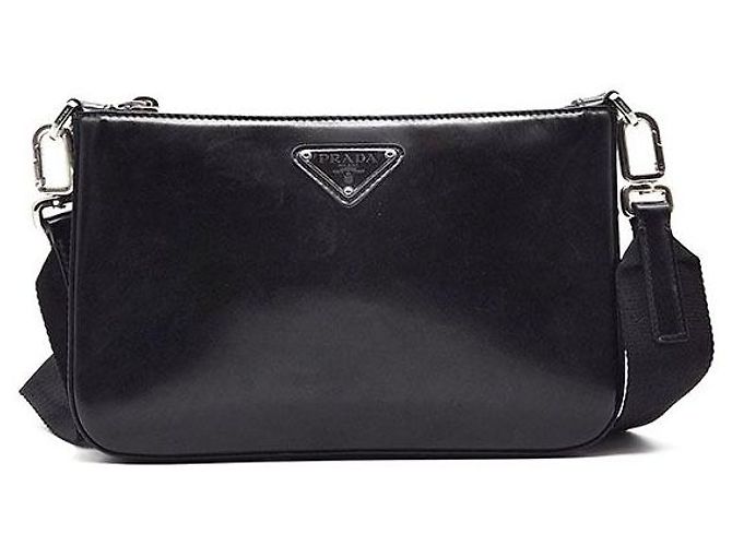 Prada Borsa a tracolla in pelle spazzolata Nero