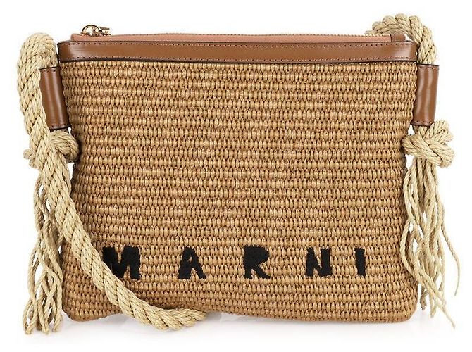 Marni Borsa a tracolla Marcel in rafia (Marrone)