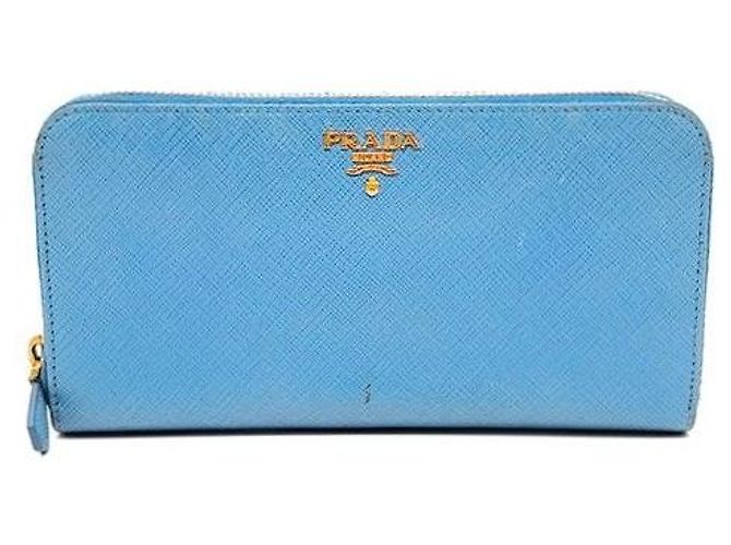 Prada Saffiano Long Wallet Blue