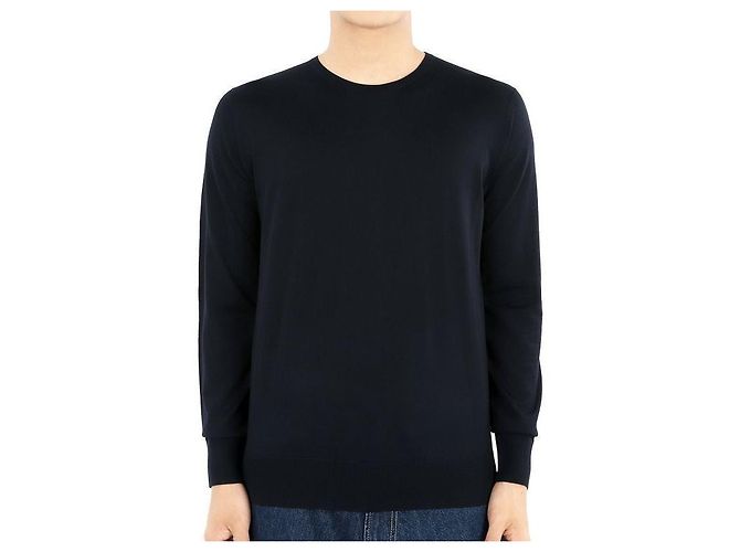 Loro Piana Strickpullover aus Virgin Wool mit Rundhalsausschnitt für Herren (Navy) Schwarz