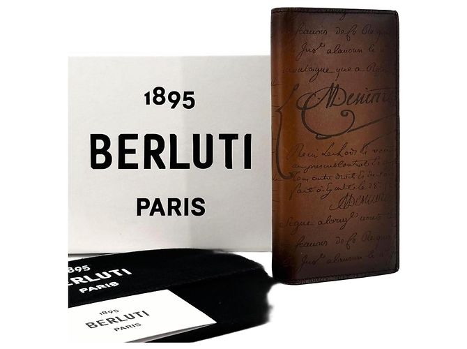 Berluti Leather Long Wallet for Men Brown