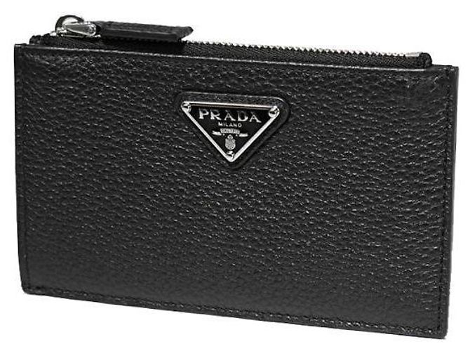 Prada Tarjetero con cremallera de cuero Negro