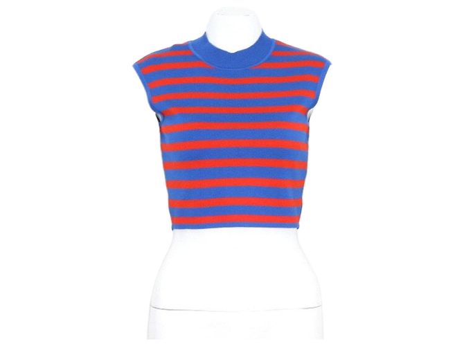 Hermès Chaleco de punto a rayas crop para mujer Azul