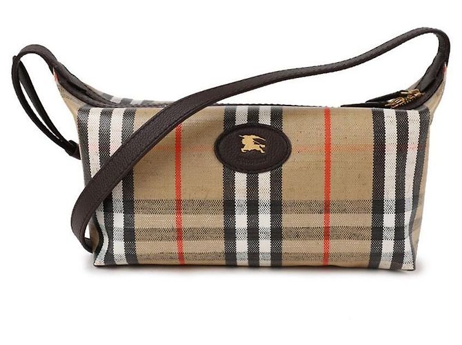 Burberry Check Highland Canvas Shoulder Bag Brown