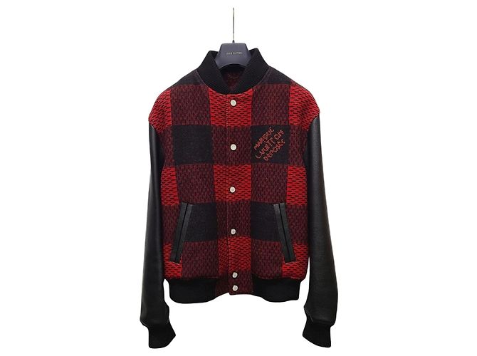 Louis Vuitton Black Red Damier Varsity Bomber Jacket