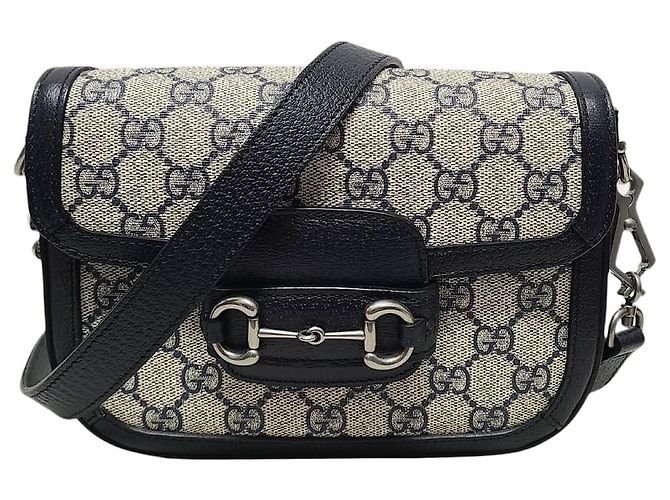 Horsebit 1955 Gucci Mini borsa a tracolla GG Supreme Horsebit blu e beige