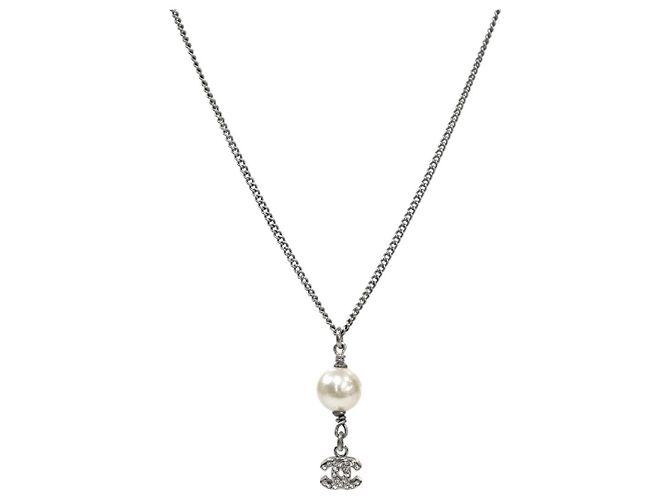 Chanel Collana Pearl Drop CC Argento 
