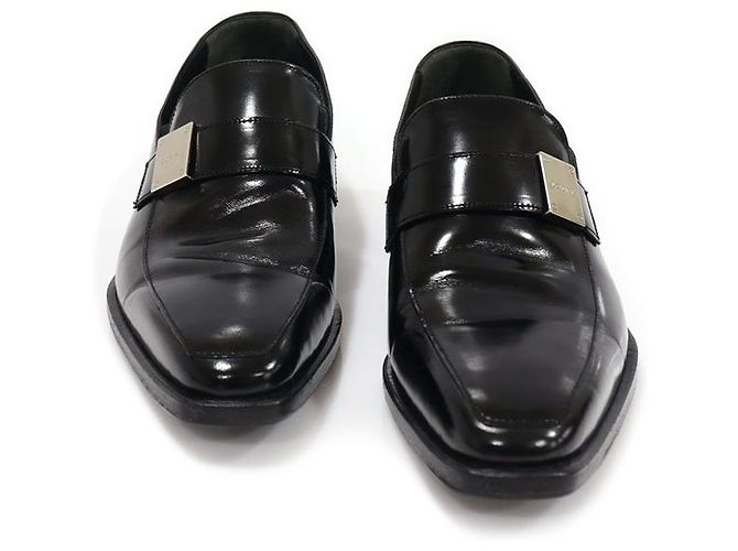 Loewe Mocassino da uomo in pelle nera lucida con logo argento Nero
