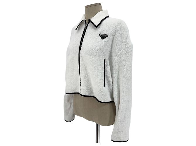 Prada Triangle Logo Terry Women's Crop Jacket Silvery
