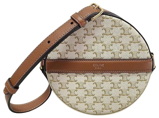 Céline White Triomphe Canvas Round Purse